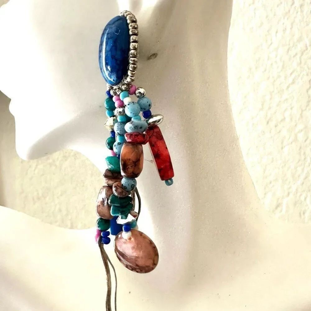 Blue beaded statement earrings - Picture 3 of 9